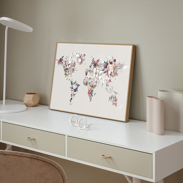 WorldMap Flowers Light | Poster board