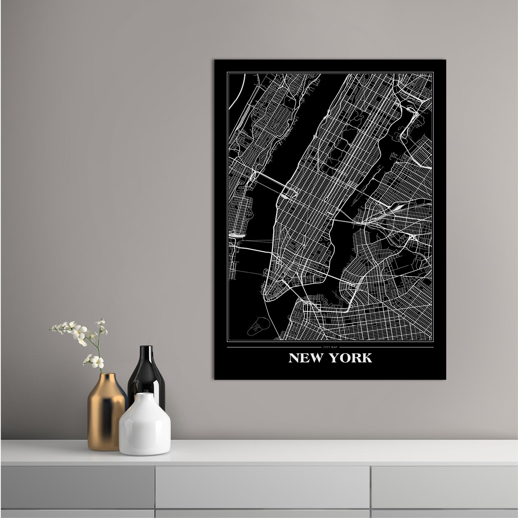 Map New York Black | Poster board