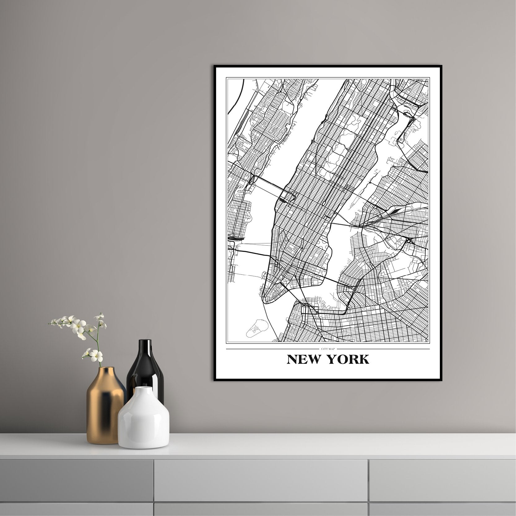 Kaart New York White | Poster