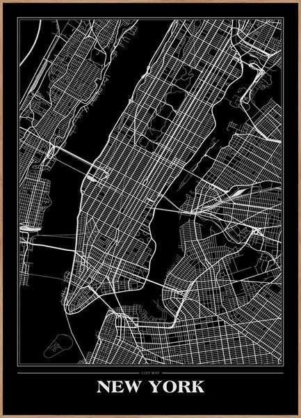 Kaart New York Black | Poster