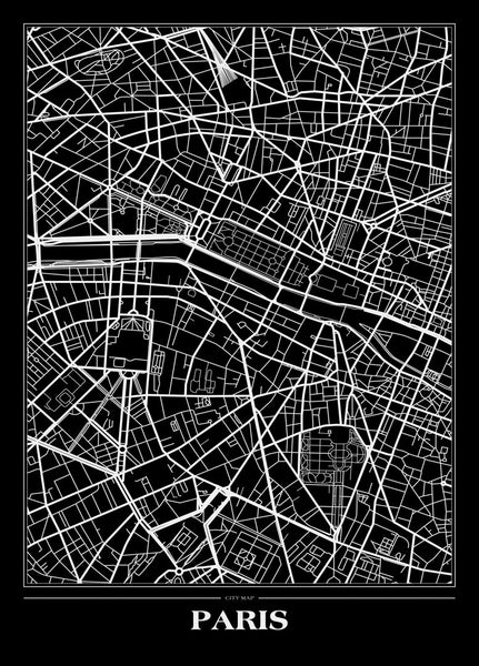 Kaart Paris Black | Poster