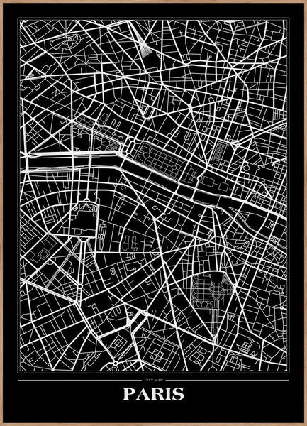 Kaart Paris Black | Poster