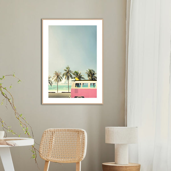 Surfbus roze | Poster