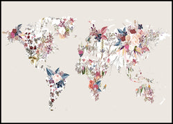 WorldMap Flowers Light | Poster board