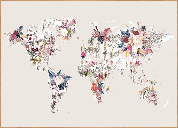 WorldMap Flowers Light | Poster board