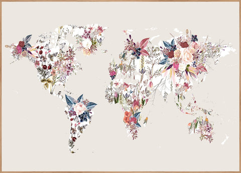 WorldMap Flowers Light | Poster board