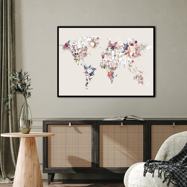 WorldMap Flowers Light | PLAKAT