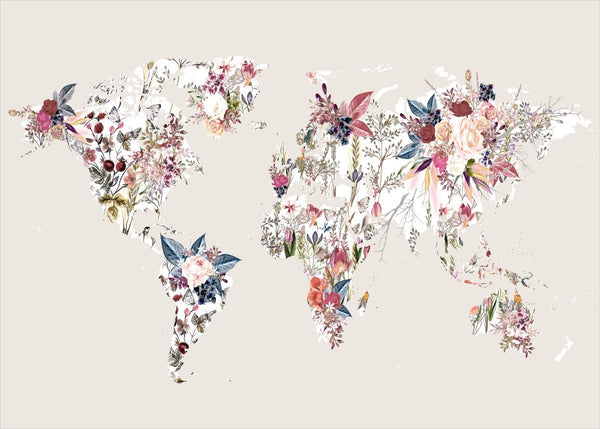 Worldmap Flowers Light | POSTER