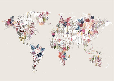 WorldMap Flowers Light | Poster